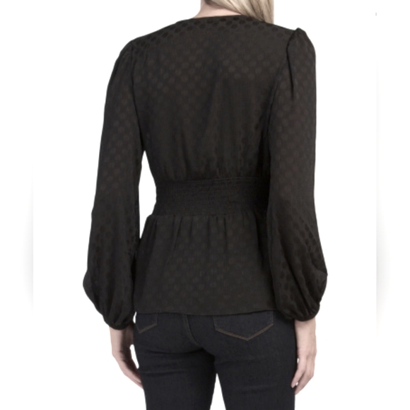 Max Studio Women's Jacquard Shine Dot Waist Tie Blouse - Picture 3 of 12